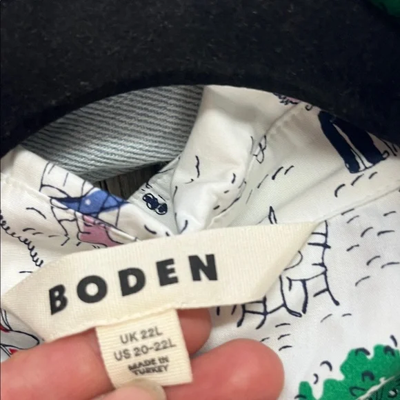 Boden White Long-Sleeve Shirt Dress with Green Tree Print - Picture 8 of 11